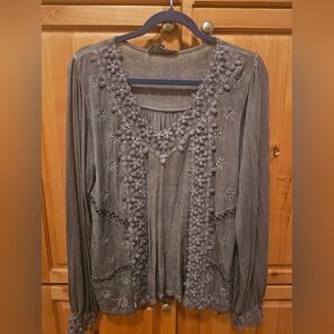 Elegant POL Gray Embroidered Women's Top